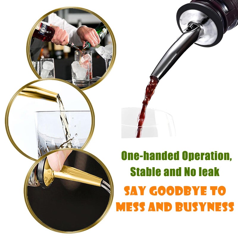 WAFJAMF 6 Pcs Liquor Pour Spouts Set, Stainless Steel Liquor Bottle Pourers with Rubber Dust Caps, for Pours Liquid, Olive Oil, Wine, Vinegar (Gold) - Image 3